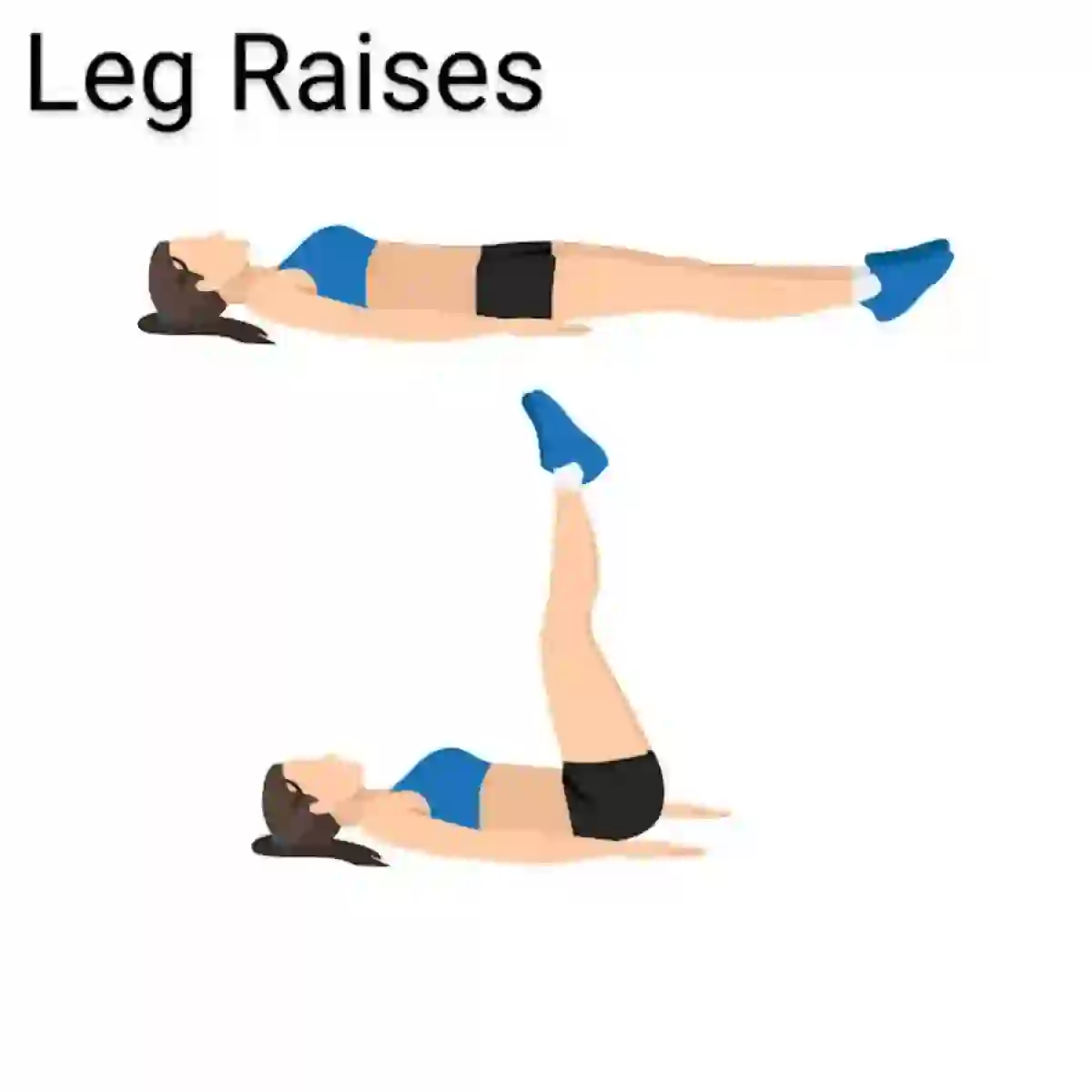 How to do Leg Raises. Lie on your back, legs straight and together, keep your legs straight and lift them all the way up to the ceiling. Slowly lower your legs back down till they're just above the floor, then repeat.