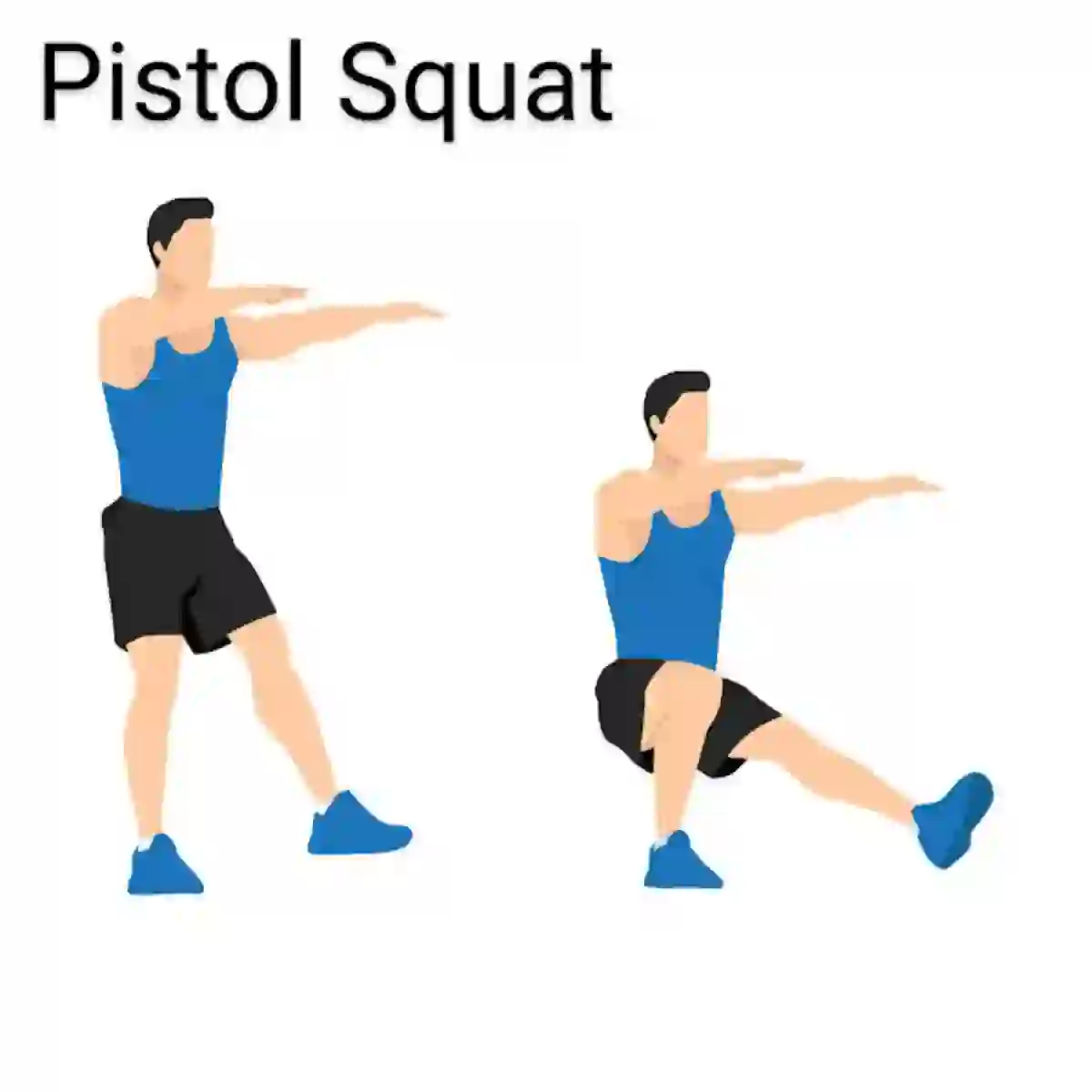 How to do a Pistol squat. Stand on left leg, right leg held out straight and off the floor. Perform the pistol squat by sending hips down and back, keeping the chest tall and right leg lifted. Drive through left foot to stand back up. Repeat.